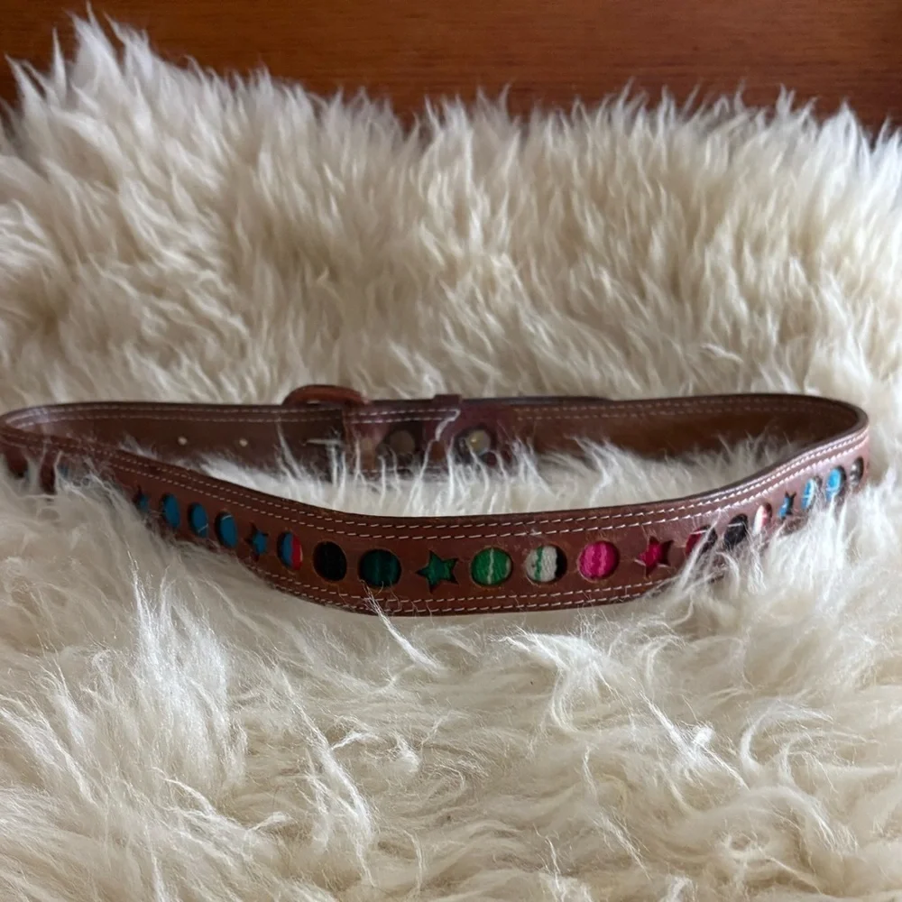 Brown Leather Textile Southwestern Belt